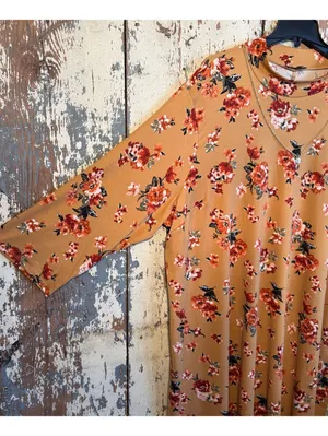 As You Wish NET plus 0X midi dress, mustard floral, great for fall! thumbnail 2