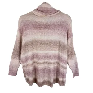 American Eagle Tan Cream Pink Striped Cowl Neck Hi Low Oversized Sweater Size XS thumbnail 3