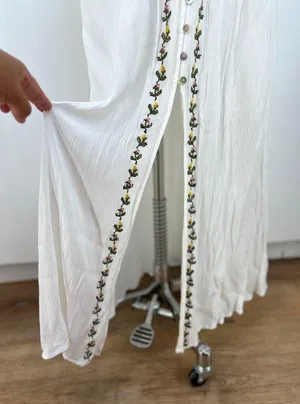 Forever 21 Cross Stitch Floral embroidered Maxi Dress White Rayon thumbnail 1