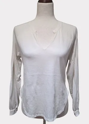 Peter Millar Cream White Pima Cotton Long Sleeve V Neck Tunic Top thumbnail 1