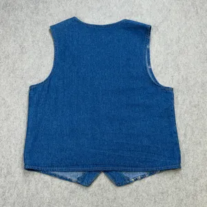Vintage Cottagecore Embroidered Floral Denim Vest Women Medium Blue Boho Western thumbnail 2