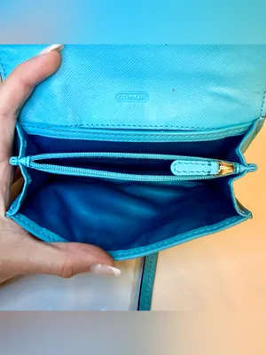 Coach Foldover Crossbody Wallet Bag Robin's Egg Blue Pebbled Leather thumbnail 6