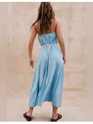Free People Beach Strapless Light Blue Midi Dress thumbnail 2