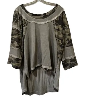 POL Women Large Camouflage Lightweight Tunic Top Hi Low Stretch Casual‎ Grunge thumbnail 1