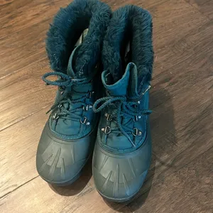 Sorel Fur Trim Lined Winter Rain & Snow Boots Green Women’s 7 EUC thumbnail 2