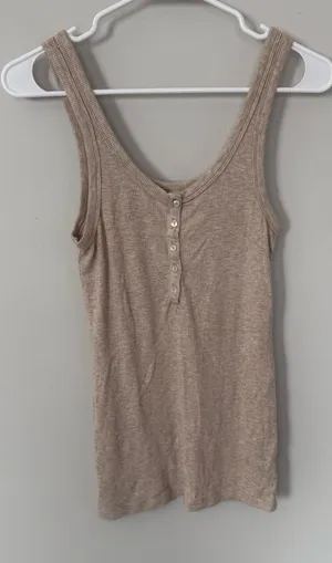 Aerie Real Soft Beige Ribbed Henley Tank Top thumbnail 1