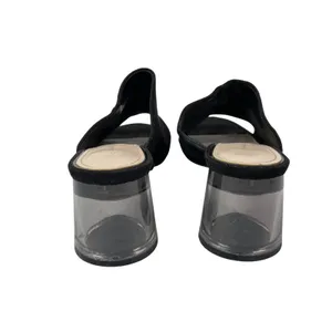 Zara Women's Black Faux Suede Clear Chunky Block Heel Open Toe Mule Heels Sz 7.5 thumbnail 3