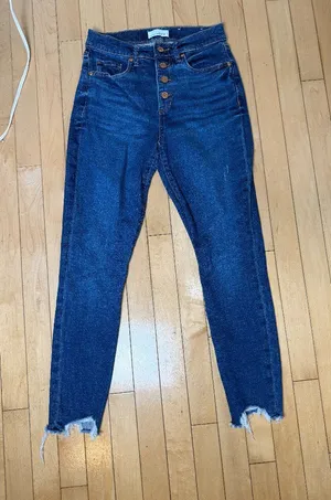 Loft Slim Pockets High Waist Skinny Button Front Raw Hem Denim Jeans Size 2 / 26 thumbnail 1