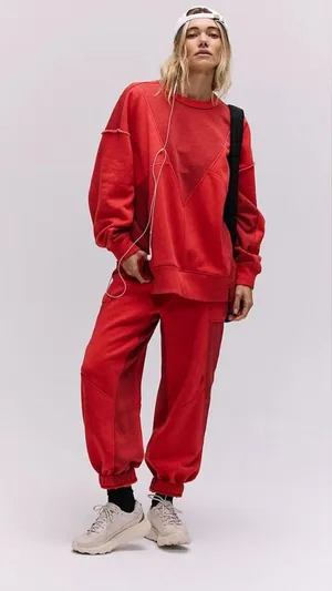 NWT Free People Movement Making It Pullover And Jogger (SET)In Victory Red thumbnail 1