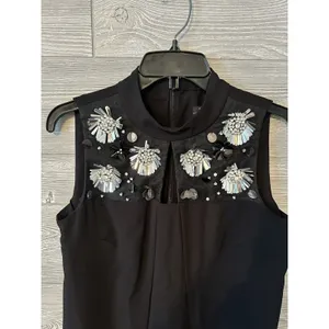 WOMEN'S MSK‎ BLACK, SLEEVELESS DRESS,FLORAL SILVER ACCENT RHINESTONES,Size Small thumbnail 2