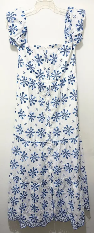 Hale Bob Blue &‎ White Embroidered Tiered Maxi Dress Large NWT thumbnail 1