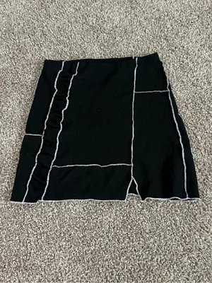 UO Willow Patchwork Mini Skirt Sz XS Black Contrast Stitch Mini Skirt High Rise thumbnail 5