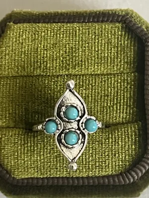 Vintage/Boho Design Blue Turquoise Stainless Steel Silver Statement Ring Size 6 thumbnail 2