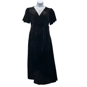 Velvet Burnout Wrap Dress‎ Black Large thumbnail 2