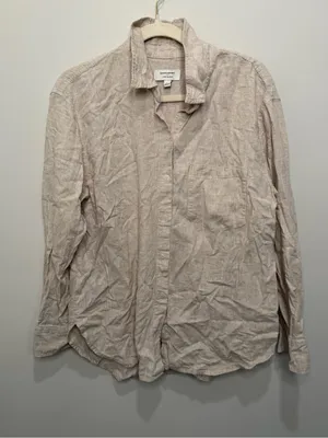 Banana Republic Beige Linen Blend Button Down Shirt Women Size Large Long Sleeve thumbnail 1