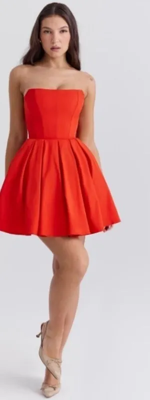 NWOT House of Cb Emmanuela red Tomato Strapless Corset Fit & Flare Mini sz XS thumbnail 1