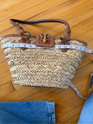 Tommy Bahama Natural Straw Tote with Brown Leather Trim and Beaded Accent thumbnail 11