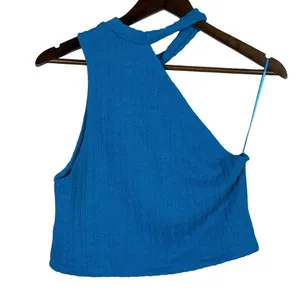 NWT Zara Cut Out Cable Knit Sleeveless Stretch Cropped Top Round Neck L Blue thumbnail 7