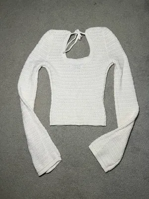 Hollister White Long Sleeve Crochet Top Size XS thumbnail 4