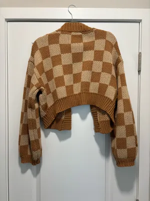 Checkered Cardigan Brown Size M thumbnail 2