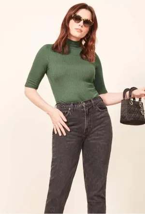 Reformation Ribbed Knit Leia Mock Turtleneck Top in Sage Gren New Size Small thumbnail 11