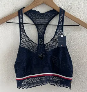 NWT Tommy Hilfiger Lace High Neck Bralette Classic Print Medium thumbnail 1
