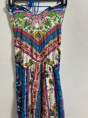 Flying Tomato Floral Print Strapless Maxi Dress in Blue, Pink, Green M thumbnail 2
