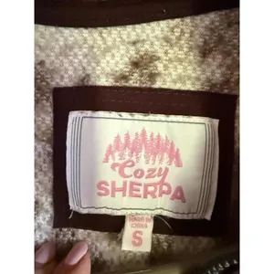 Cozy Sherpa Womens Leopard Print Quarter Zip Fleece Jacket Brown Tan‎ Small thumbnail 2