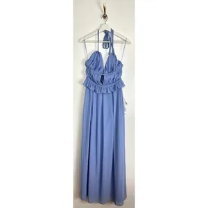 DRESS THE POPULATION Athena Halter Neck Gown in Periwinkle Size Small thumbnail 3