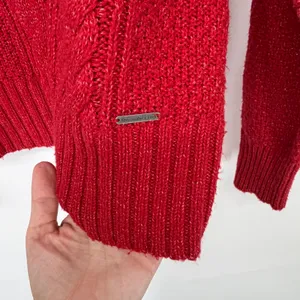 Abercrombie Fitch Red V Neck Cable Knit Sweater Women's Size XL‎ Preppy Y2K thumbnail 3