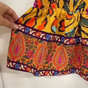 Haute Hippie Mustard Yellow Floral Print Halter Smocked Boho Blouse L Sleeveless thumbnail 3