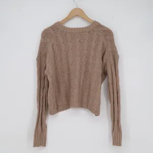 Pink Rose Rustic Mocha Cable Knit Cropped Sweater NWT Small Long Sleeve thumbnail 9