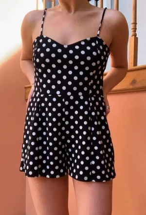 Love Culture Black And White Polka Dot Romper thumbnail 2