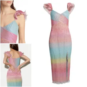 Saylor Myrah Metallic Rainbow Ombré Flutter Sleeve Midi Cocktail Dress thumbnail 3