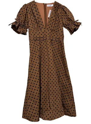 Petal & Pup Polka Dot Midi Dress Womens Large Brown Pinup Retro Brown‎ Black thumbnail 1