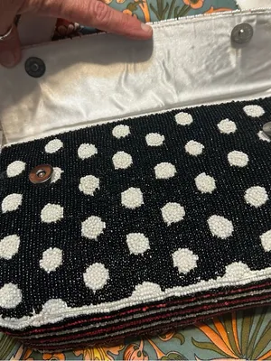 Beaded Polka Dot & Stripe Shoulder Bag in Red, Black & White thumbnail 6