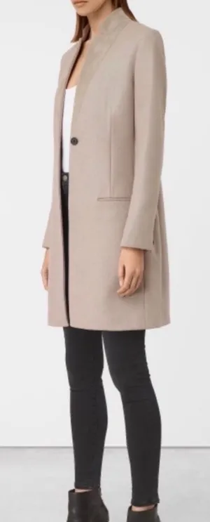 All saints leni wool cashmere blend nude tan single button long coat blazer 6 thumbnail 1