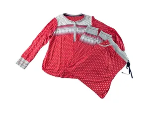 Cuddl Duds Red Polka Dot Long-Sleeve Pajama Set with Gray Trim thumbnail 1