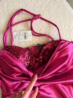 Windsor Magenta Satin Sequin Skater Mini Dress thumbnail 5