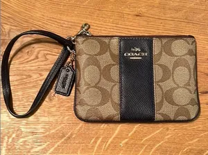 Coach Tan and Black Wristlet with Gold Accents thumbnail 1