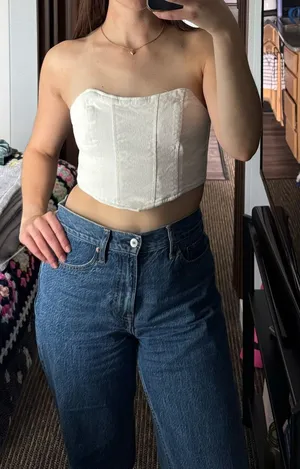 Adika White Denim Corset Top thumbnail 1
