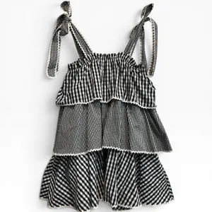 Hyacinth House‎ Donna Gingham Tiered Mini Dress Black White Ric-Rac XS thumbnail 2