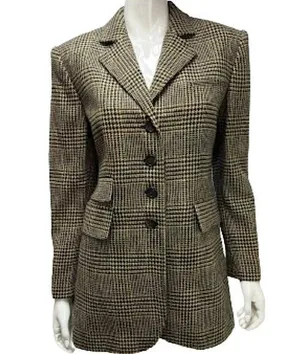 RALPH LAUREN Black Brown Houndstooth Plaid Single Breasted 4 Button Front Blazer thumbnail 1