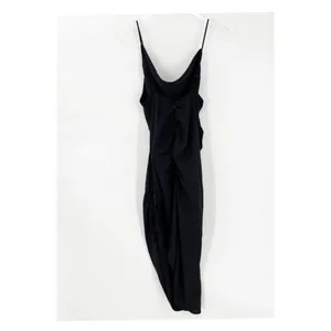 NEW Abercrombie & Fitch Satin Effect Ruched Midi Dress Women's‎ SP Black Party thumbnail 3