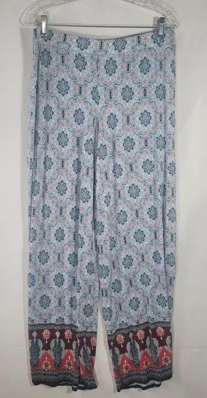 Cato Women's Size M Palazzo Lounge Pants Blue Geometric Paisley Wide Leg Boho thumbnail 1