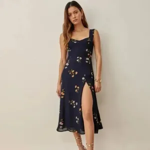 Reformation | Fulton Sweetheart Floral Midi Dress Navy Blue Petite thumbnail 2
