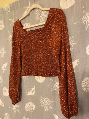 Shein Red Floral Patterned Long Sleeve Top thumbnail 3