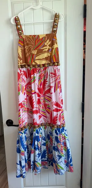 Farm Rio Dress XS Tropical Mixed Color Birds Ball Dress thumbnail 1