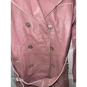 Wilsons Leather Maxima Womens Pink Leather Trench‎ Coat Belted Leopard Lining S thumbnail 2