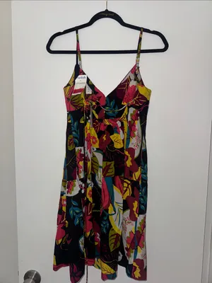 NWT Sleeveless Floral V-Neck Sundress in Black with Multicolor Print thumbnail 3